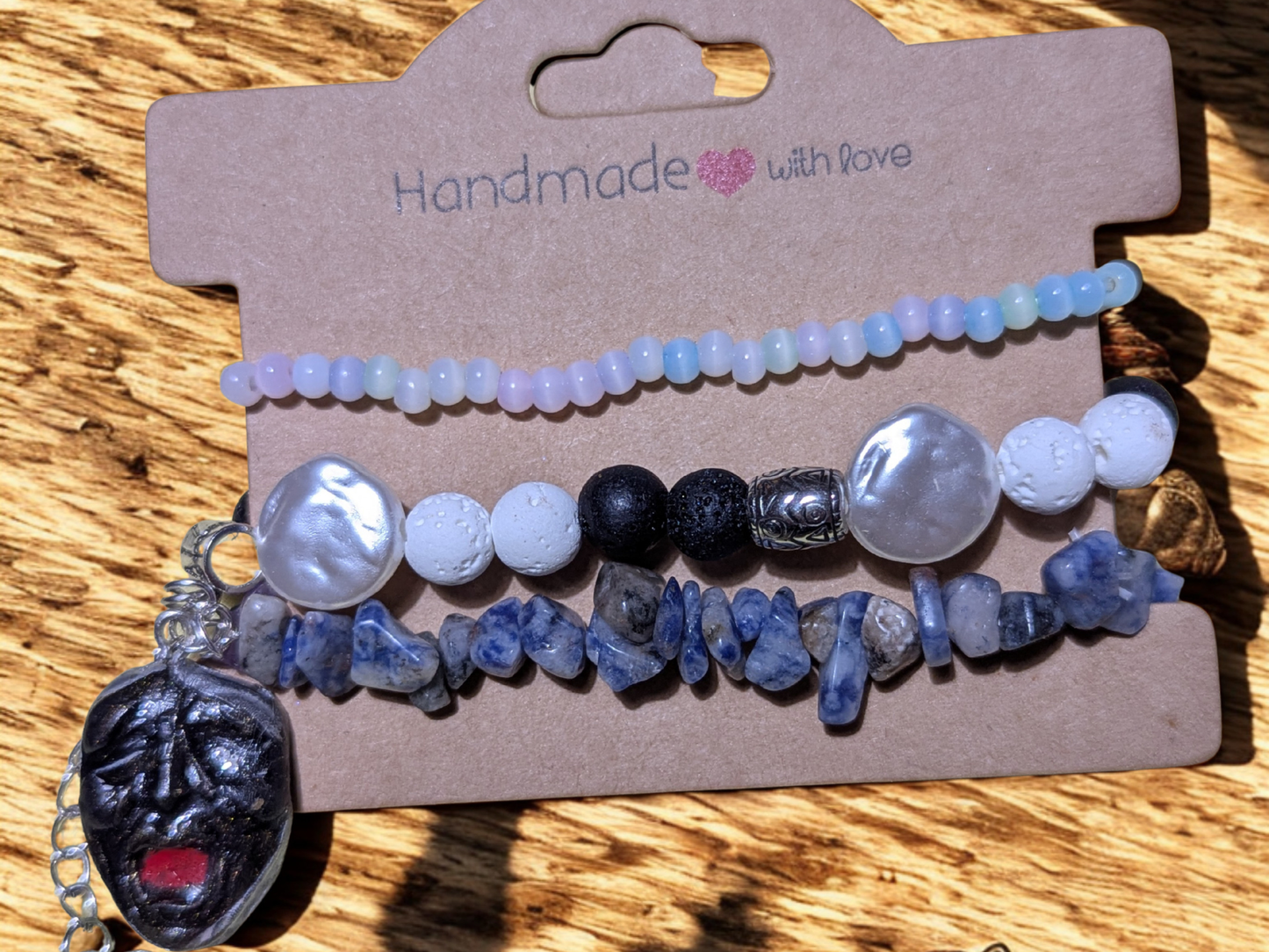 Set de pulseras elásticas bohemias hechas a mano – Conjunto de 3 piezas de cuentas multicolores con dije