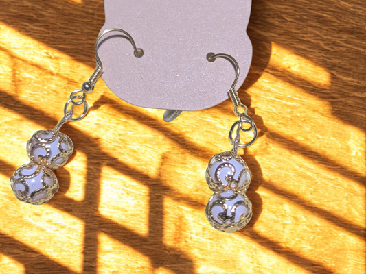 White and Gold Tone Double Drop  Earrings