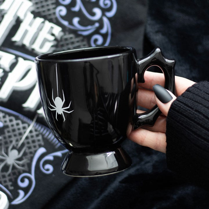 Tasse à thé gothique « Black Spider » – Anse épineuse 400 ml, tasse à thé élégante et sombre