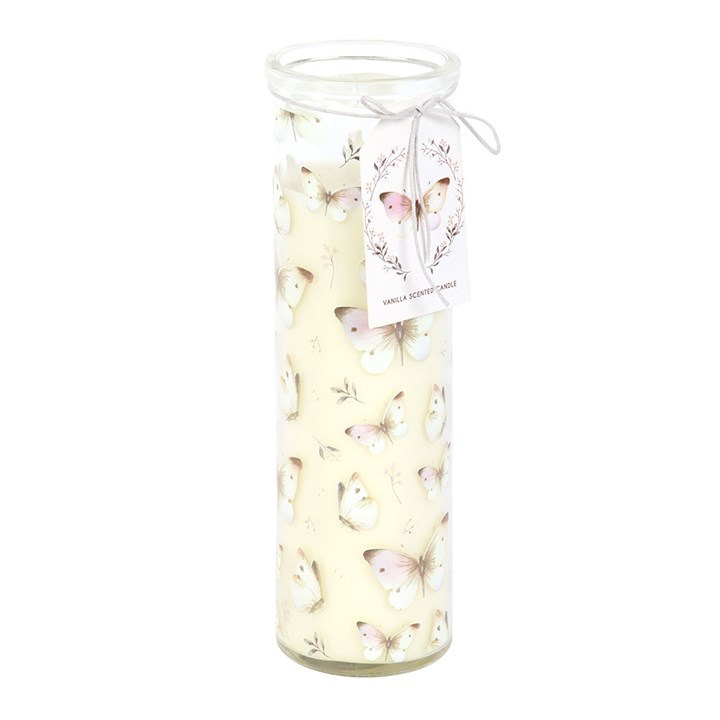 Bougie en tube à la vanille imprimé papillon blanc