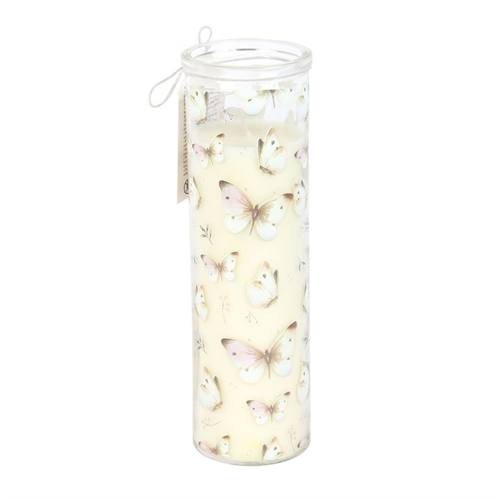 Bougie en tube à la vanille imprimé papillon blanc