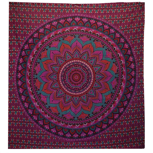 🌸 Double Cotton Bedspread & Wall Hanging – Classic Mandala – Purple (200x230cm)