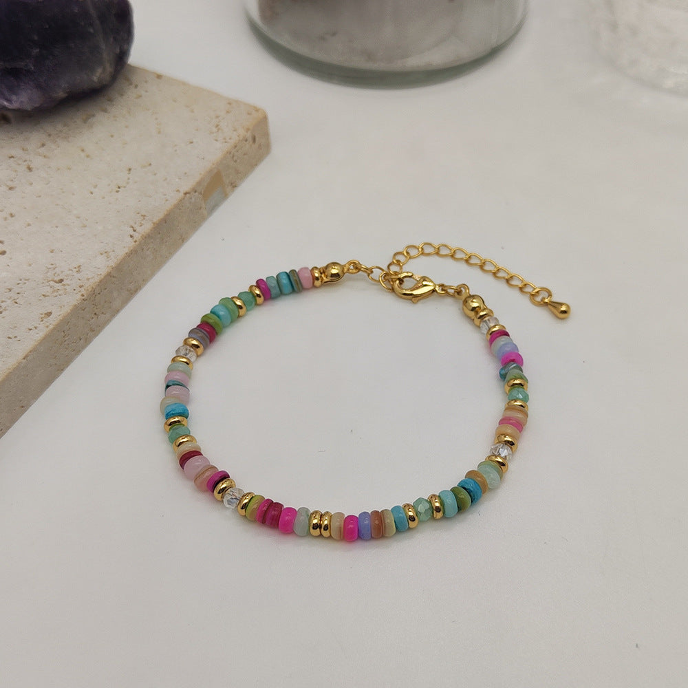 Pulsera de Conchas Naturales Coloridas Tejidas a Mano con Cuentas para Mujer | Joyería Retro Boho de Verano