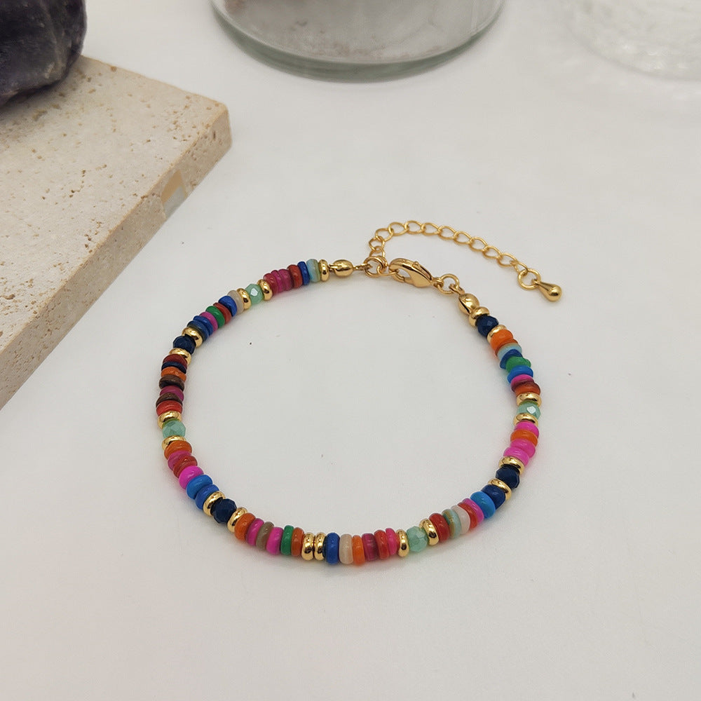 Pulsera de Conchas Naturales Coloridas Tejidas a Mano con Cuentas para Mujer | Joyería Retro Boho de Verano