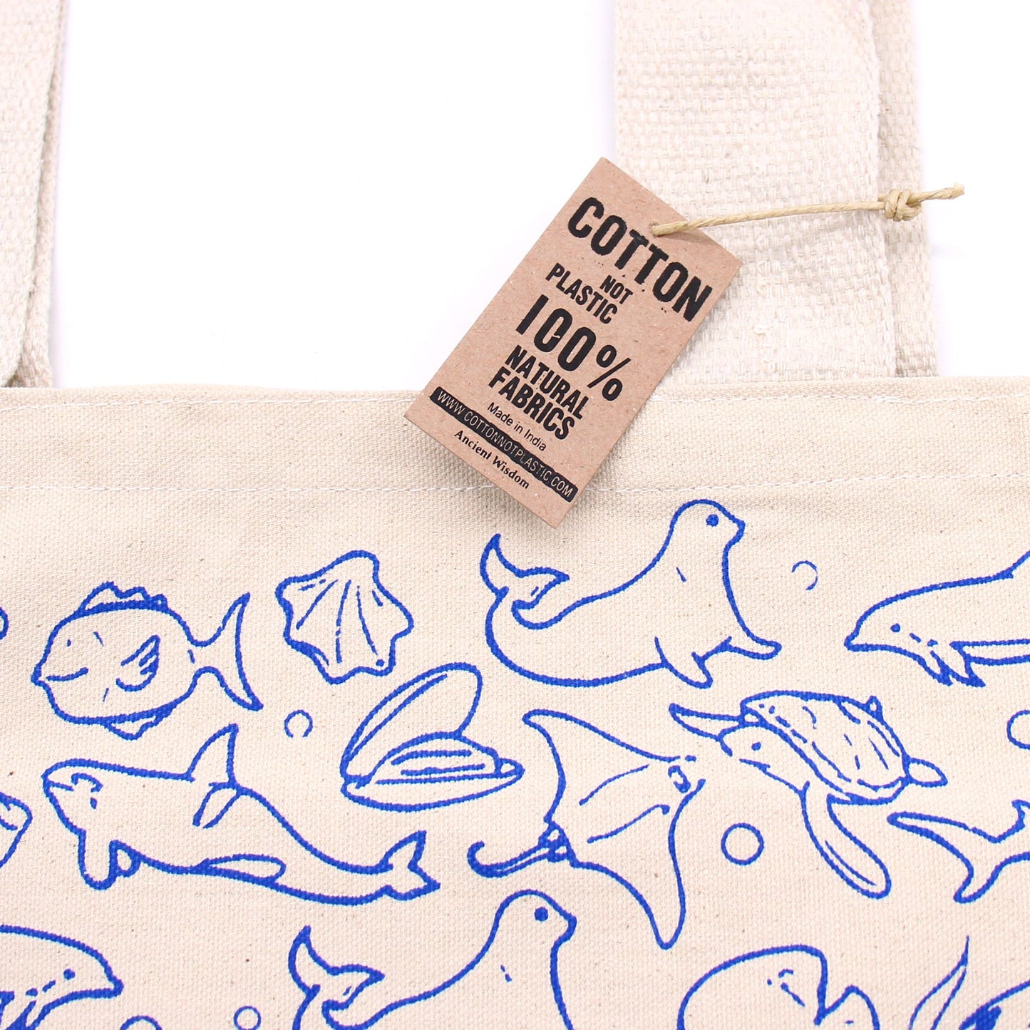 🌊 Big Cotton Shopping Bag – Sea Life Design – 38x42cm – 10oz | Eco-Friendly & Reusable Tote 🌿
