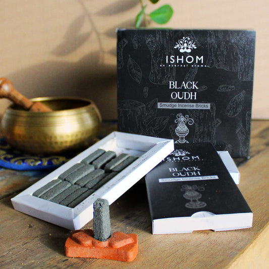 🖤 Pack of 15 Natural Incense Smudge Bricks and Burner – Black Wood 🕯️