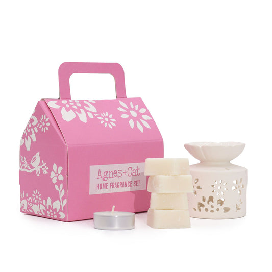 Agnes & Cat Tea & Roses Fragrance Gift Set 🌹🍃 – Oil Burner, Wax Melts & Tealight