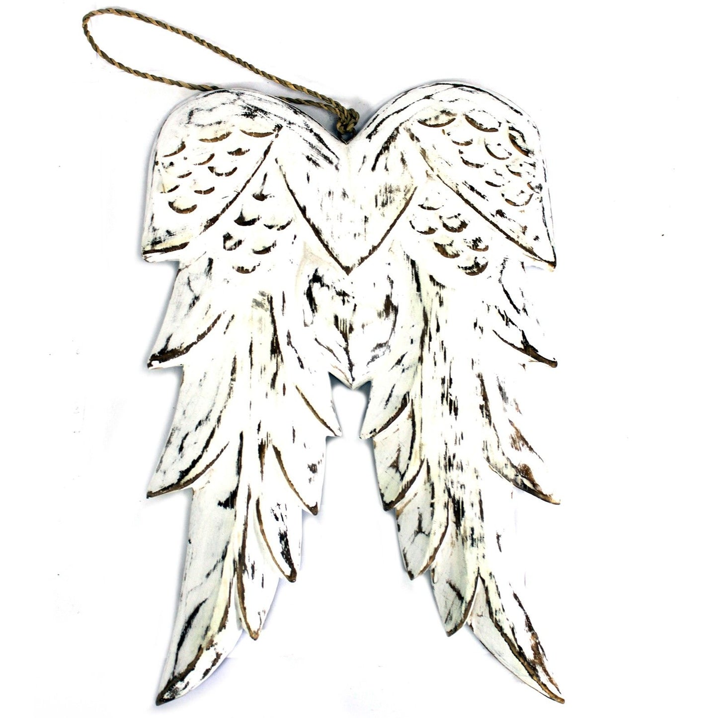 ✨ Hand Crafted Double Angel Wing – 31cm | Distressed White Wooden Wall Décor 👼🏻