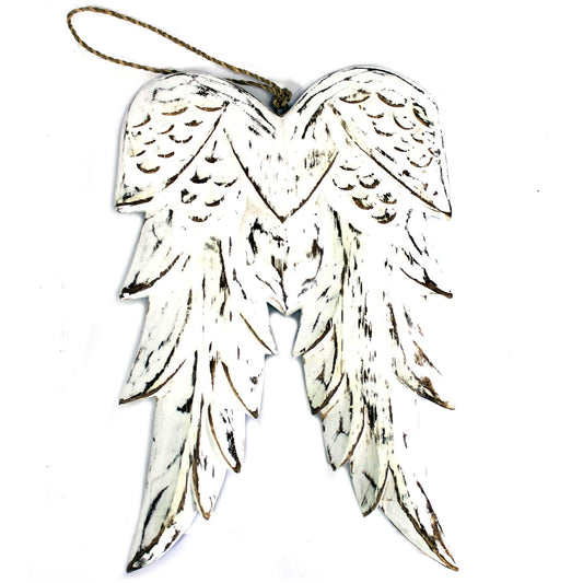 ✨ Hand Crafted Double Angel Wing – 31cm | Distressed White Wooden Wall Décor 👼🏻