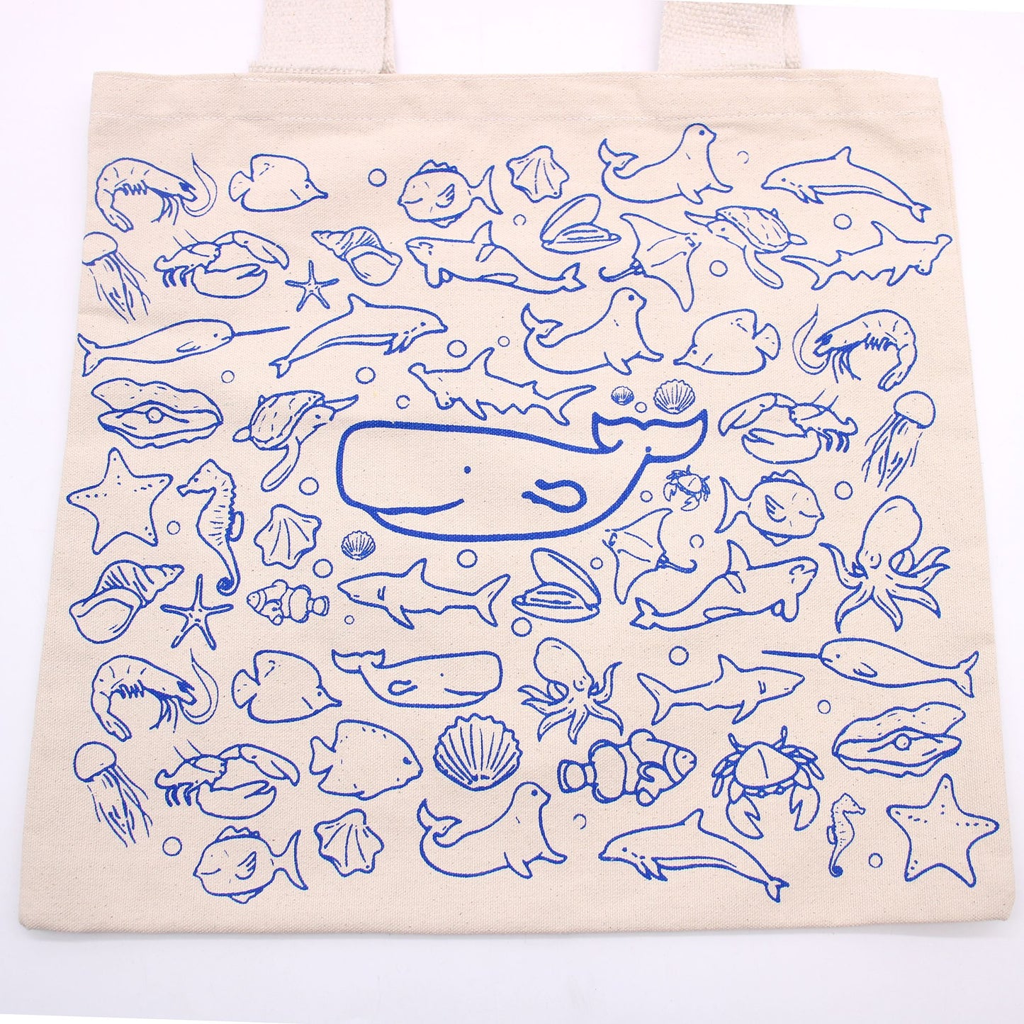 🌊 Big Cotton Shopping Bag – Sea Life Design – 38x42cm – 10oz | Eco-Friendly & Reusable Tote 🌿