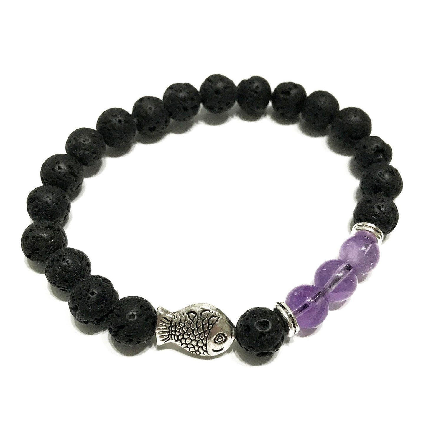 ✨ Lava Stone Bracelet – Fish Amethyst | Aromatherapy Gemstone Jewellery 🪷