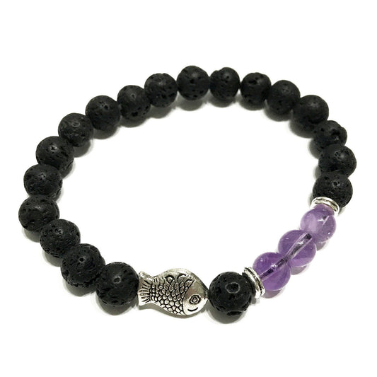 ✨ Lava Stone Bracelet – Fish Amethyst | Aromatherapy Gemstone Jewellery 🪷