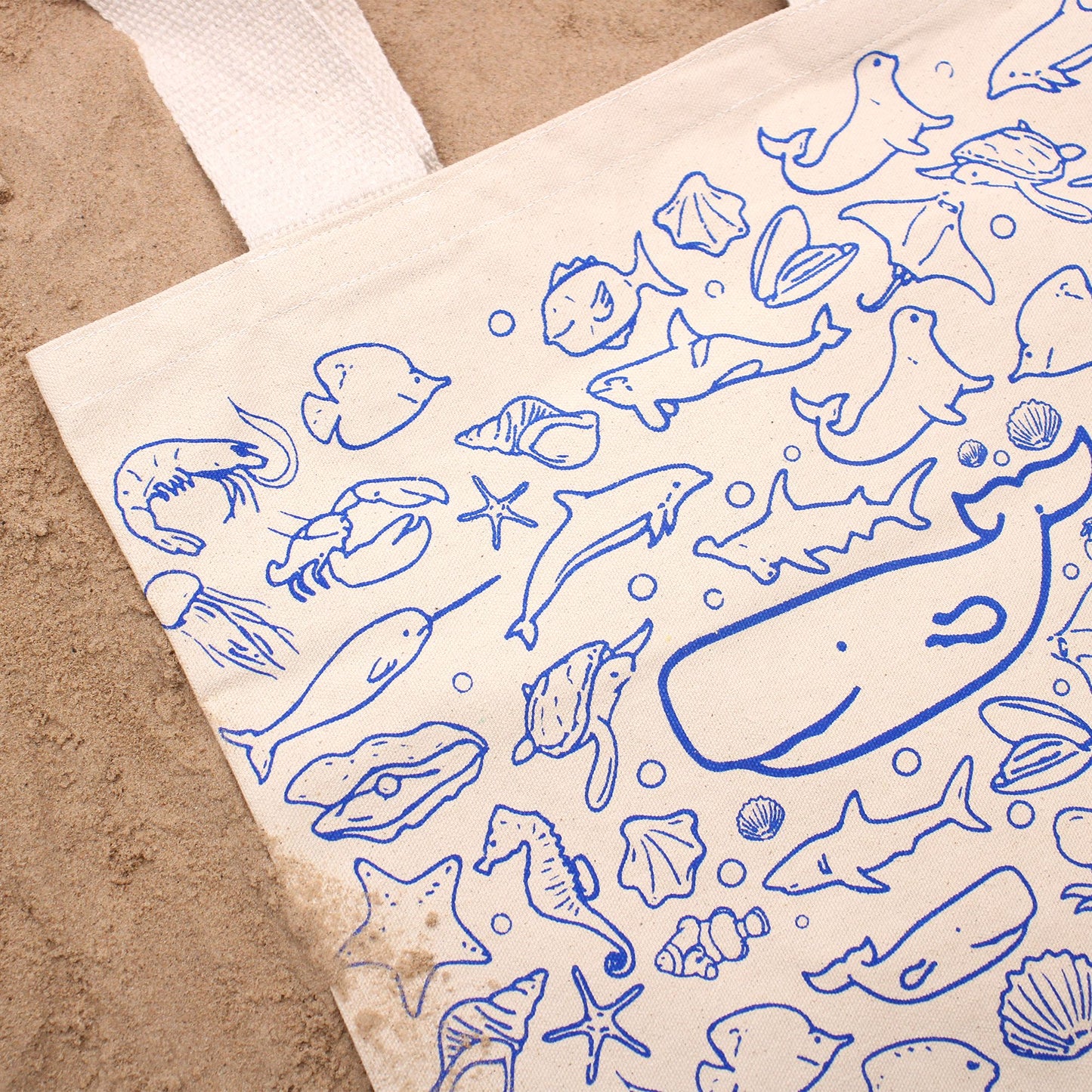 🌊 Big Cotton Shopping Bag – Sea Life Design – 38x42cm – 10oz | Eco-Friendly & Reusable Tote 🌿