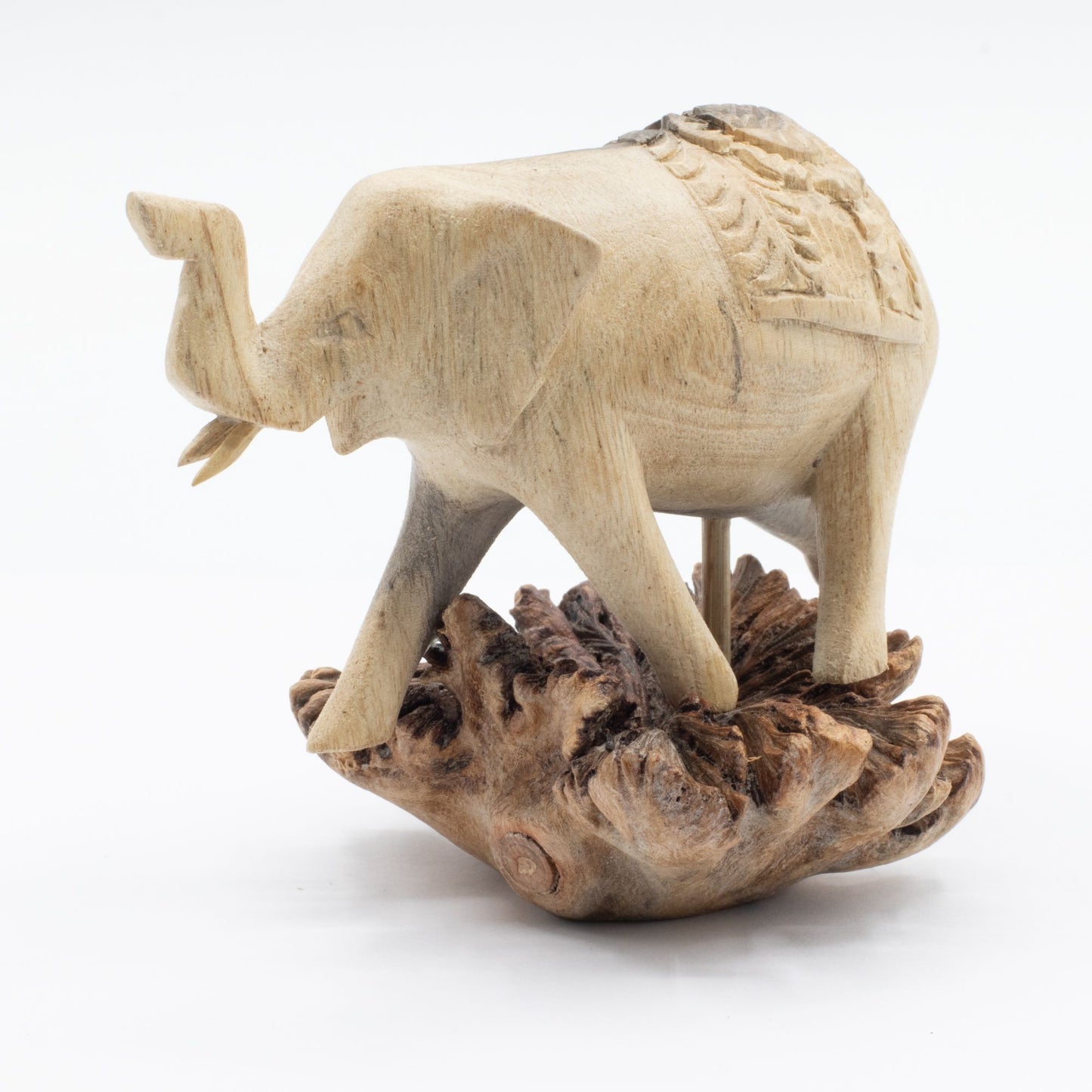 Hand-Carved Wooden Elephant Sculpture – Unique Artisan Décor with Natural Wood Base (9x11x10 cm)