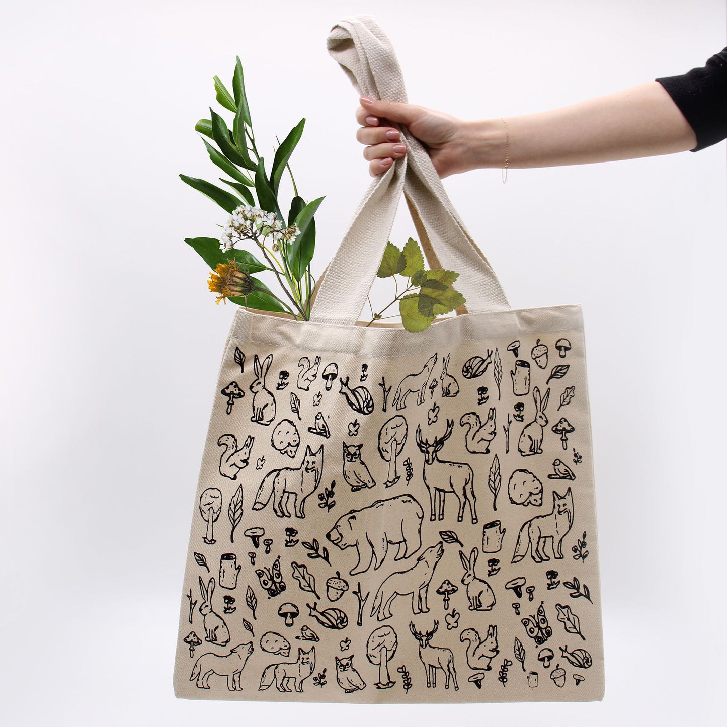 🌿 Big Cotton Shopping Bag - 38x42cm - Forest Life - 10oz | Eco-Friendly Tote Bag