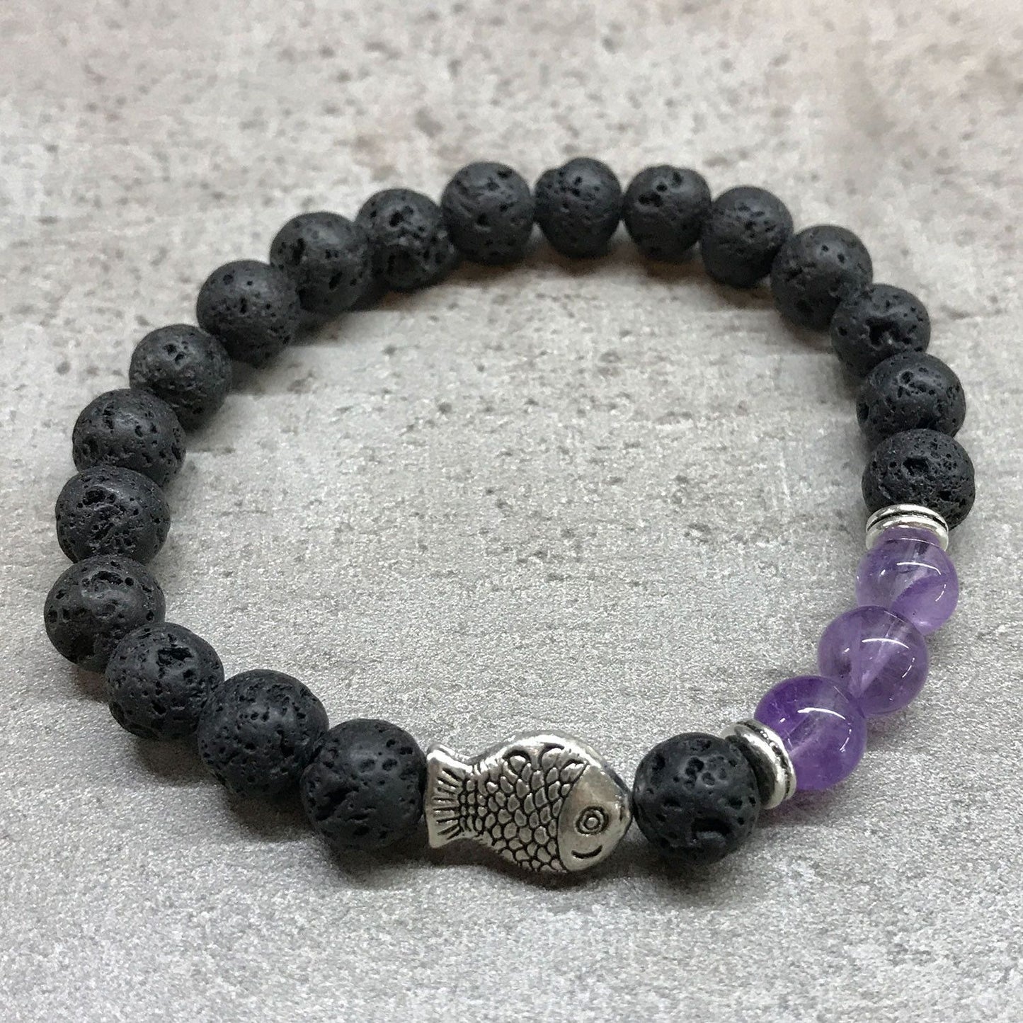 ✨ Lava Stone Bracelet – Fish Amethyst | Aromatherapy Gemstone Jewellery 🪷
