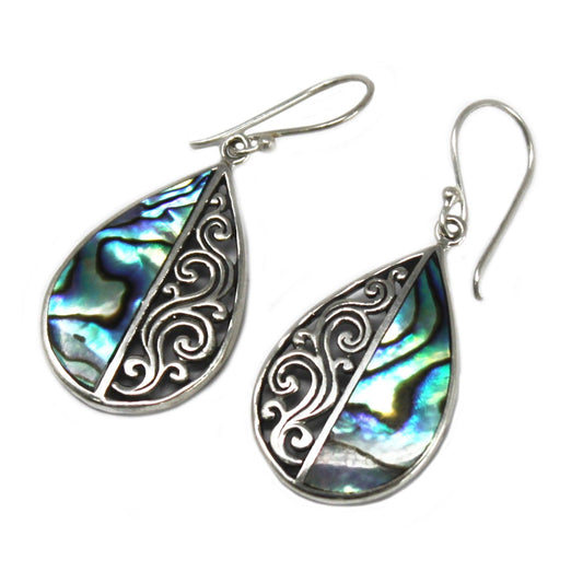 🌊 Shell & Silver Earrings – Teardrop Abalone | Handmade 925 Silver Earrings from Bali 🐚