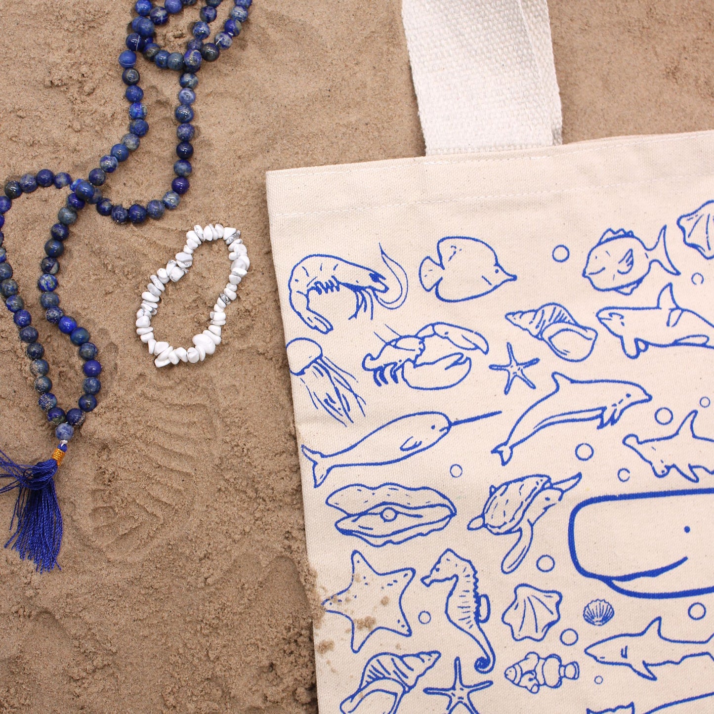 🌊 Big Cotton Shopping Bag – Sea Life Design – 38x42cm – 10oz | Eco-Friendly & Reusable Tote 🌿