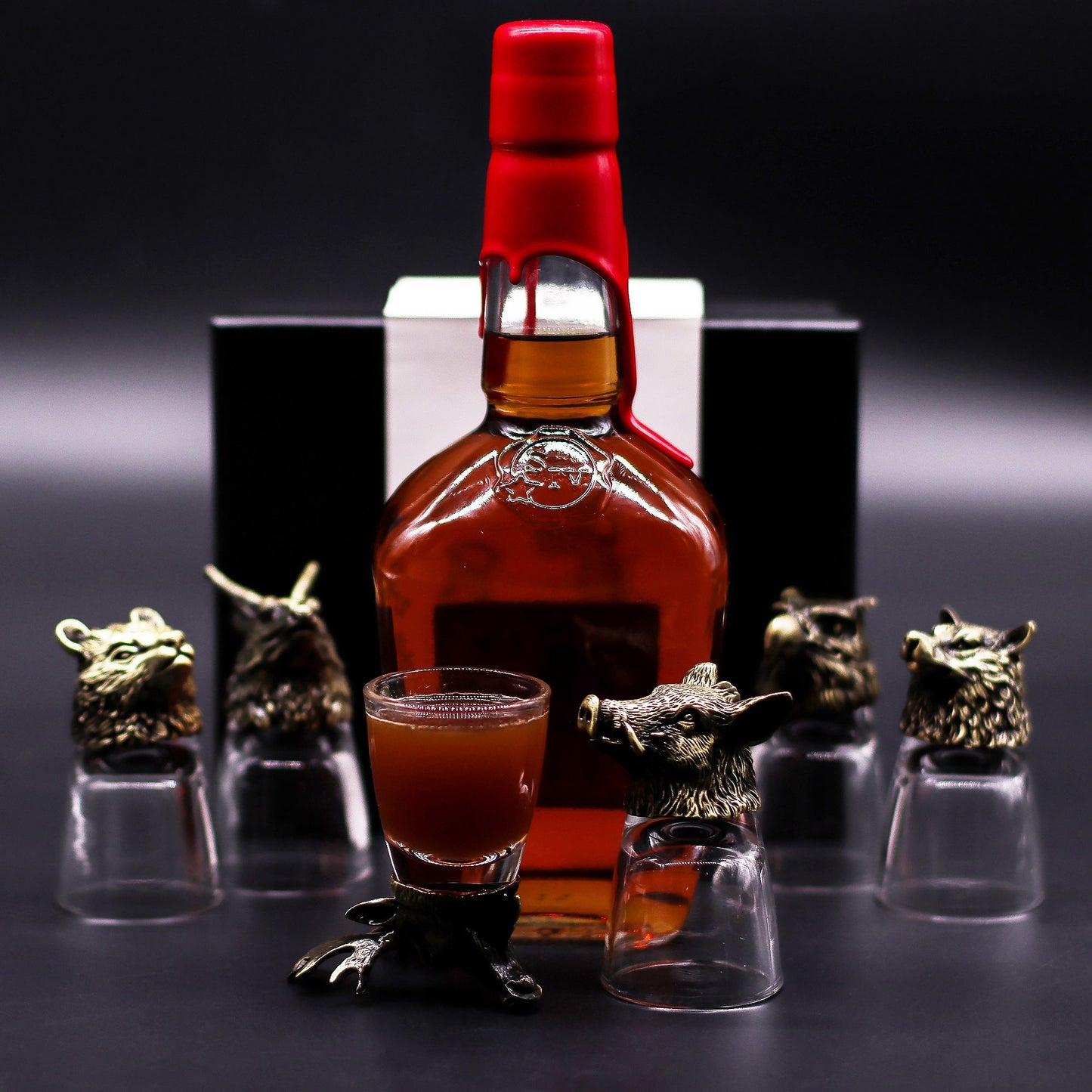 🦌🐗🦊 Forest Animal Head Shot Glass Set (6-Pack) – Antique Bronze Gift Boxed 50ml