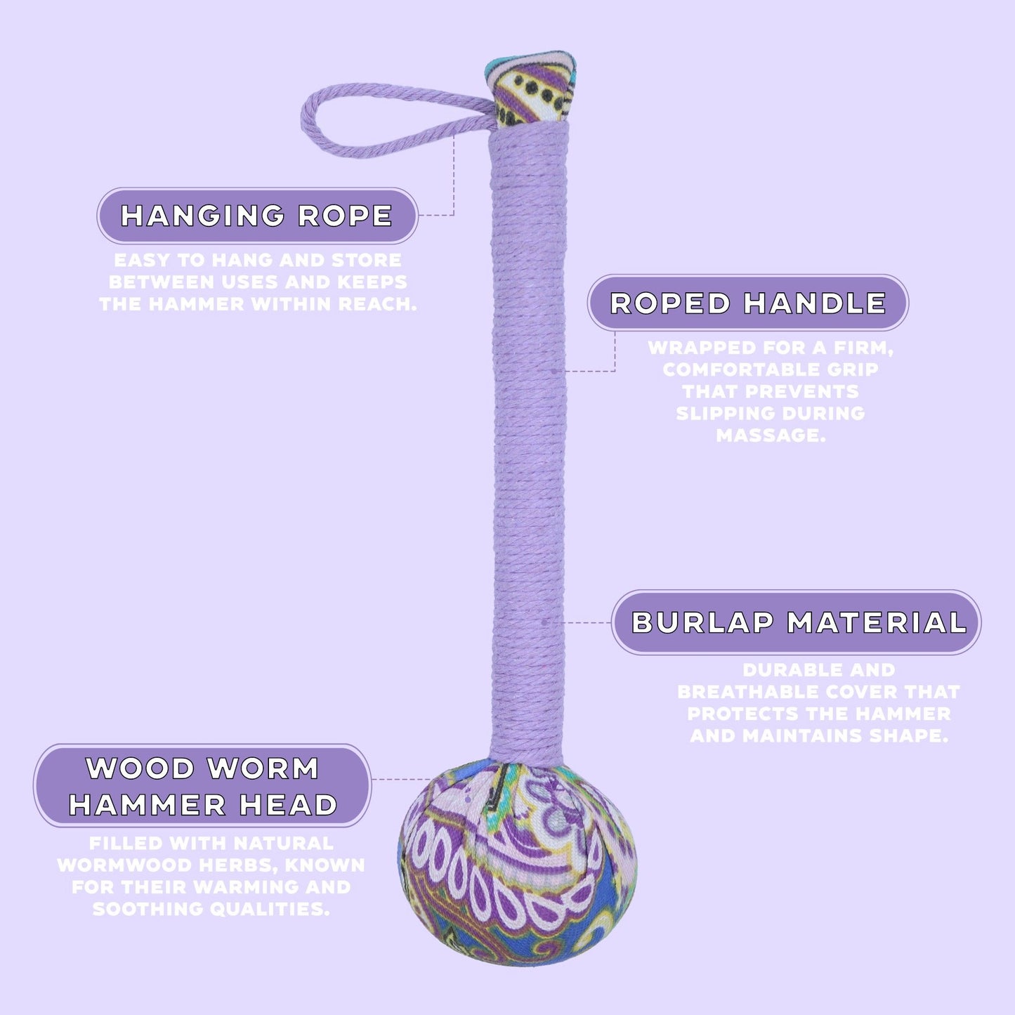 Wormwood Massage Hammer – Lavender 💜 | Natural Tension & Stress Relief