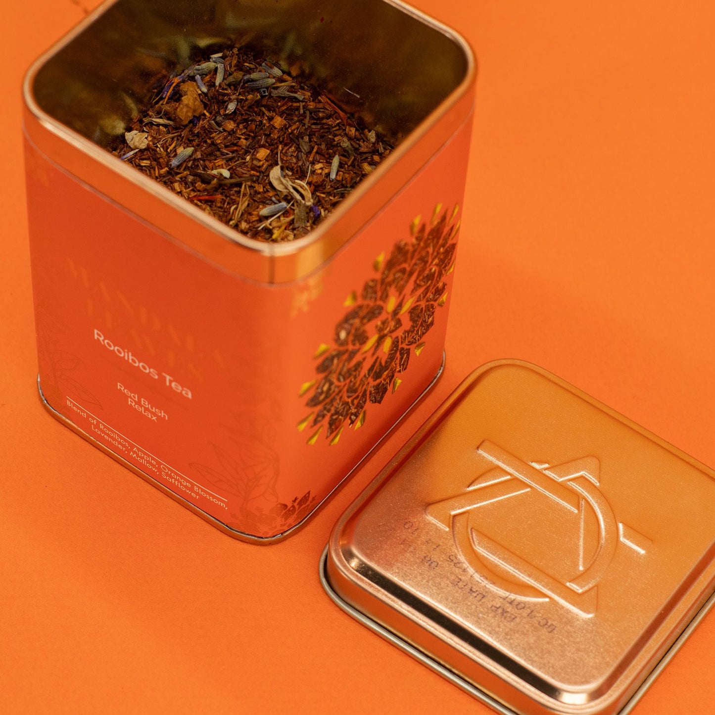 Red Bush Relax Tea Tin – Caffeine-Free Rooibos Infusion with Apple, Lavender & Orange Blossom