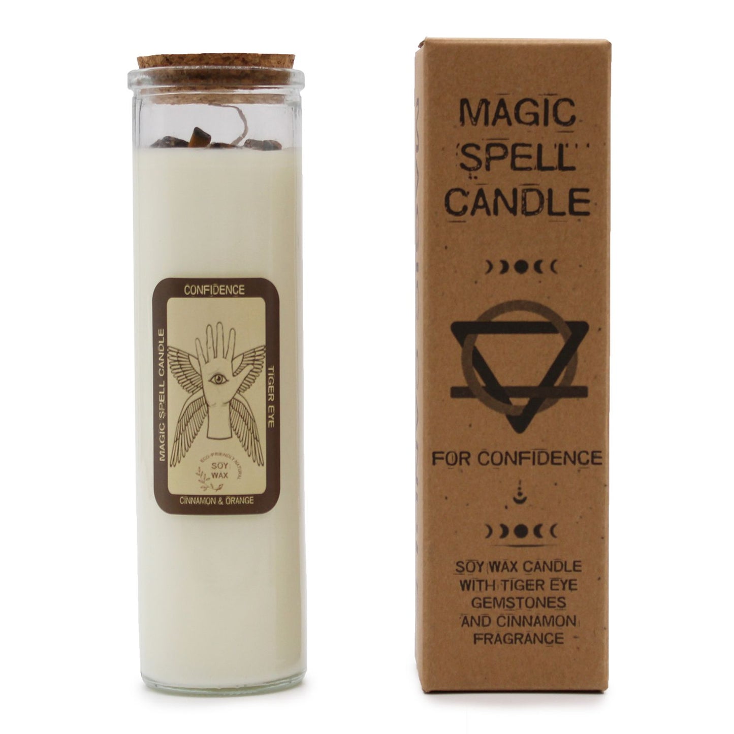 🕯️ Magic Spell Candle – Confidence | Soy Wax Candle with Tiger Eye Gemstones & Cinnamon Fragrance | 50 Hours Burn Time | Empowerment Candle
