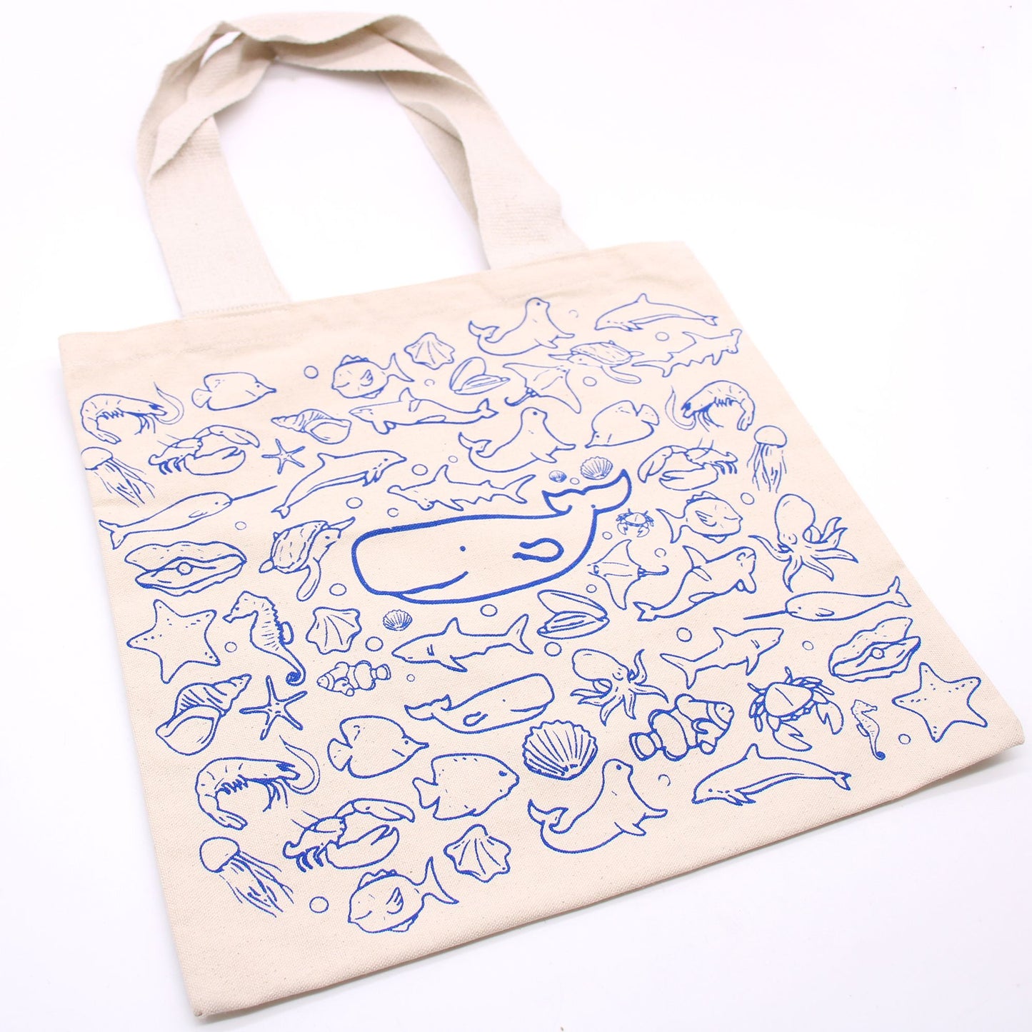 🌊 Big Cotton Shopping Bag – Sea Life Design – 38x42cm – 10oz | Eco-Friendly & Reusable Tote 🌿