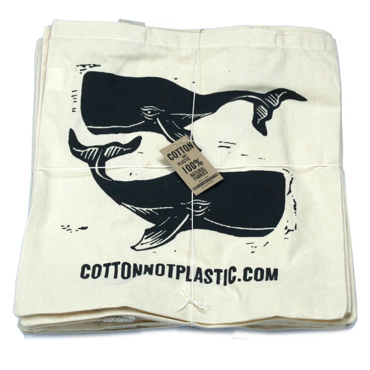 🌊 Large Natural Cotton Bag – Whales Design (6oz, 38x42cm) | Eco-Friendly Reusable Tote | Sustainable “Bag for Life” by Ancient Wisdom