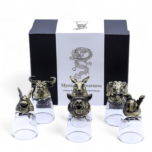 Mystical Animal Shot Glasses (50ml) – Antique Bronze-Style Collectors Barware Set (6 Designs)