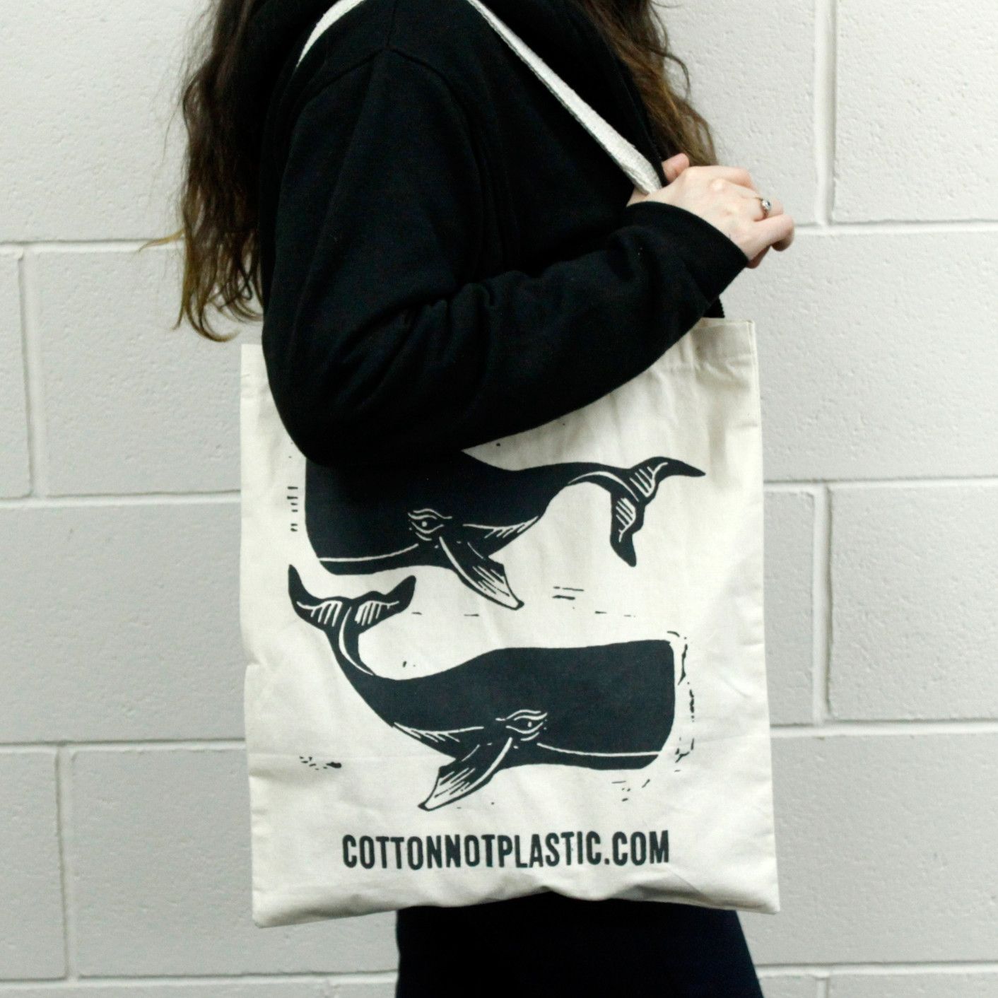 🌊 Large Natural Cotton Bag – Whales Design (6oz, 38x42cm) | Eco-Friendly Reusable Tote | Sustainable “Bag for Life” by Ancient Wisdom