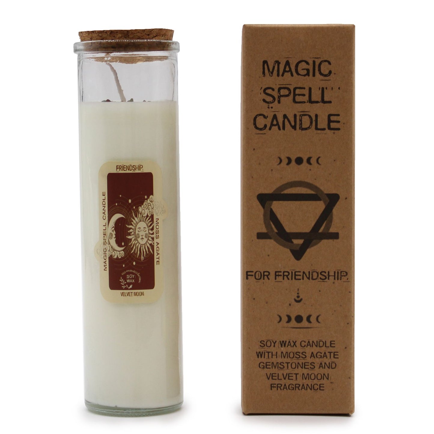 🕯️ Magic Spell Candle – Friendship | Soy Wax Candle with MOSS AGATE & VELVET MOON Fragrance 🌙