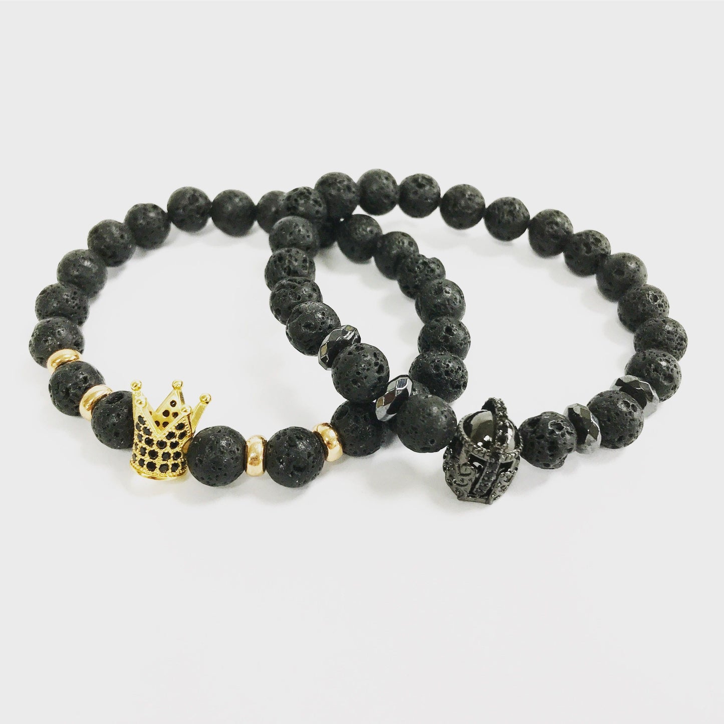 🔥 Gold Crown Lava Stone Bracelet – Boho Unisex Gemstone Jewellery 🌋✨