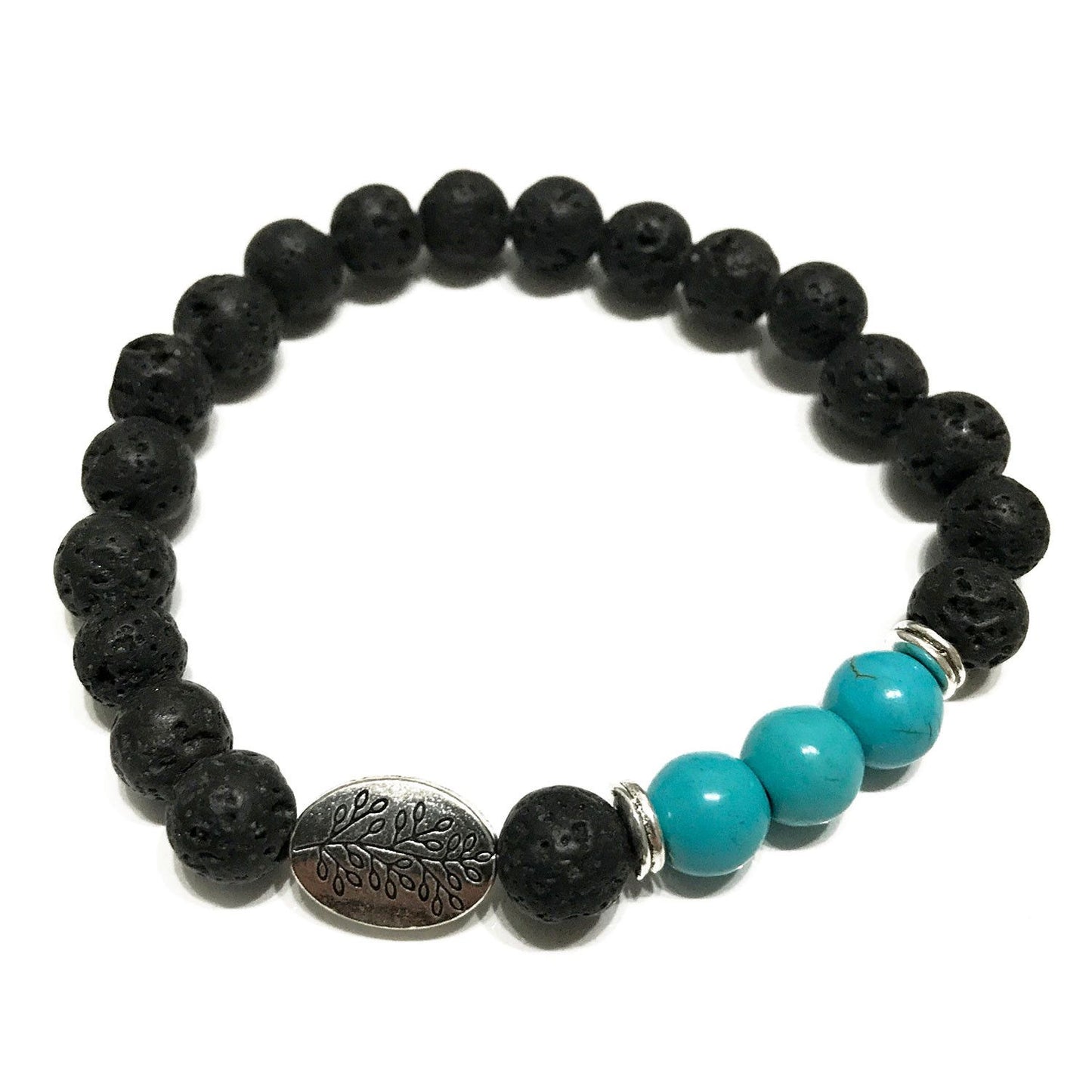 🌿 Lava Stone Bracelet - Leaf Turquoise | Aromatherapy Gemstone Jewellery 🌿