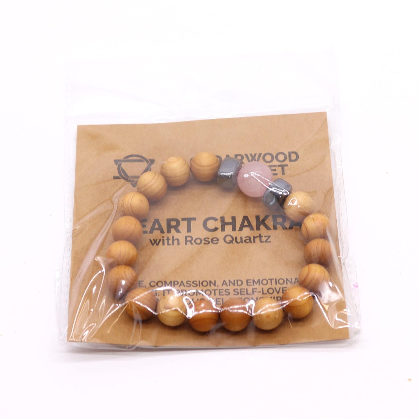 Cedarwood Heart Chakra Bangle Bracelet with Rose Quartz Beads 💗🌲✨