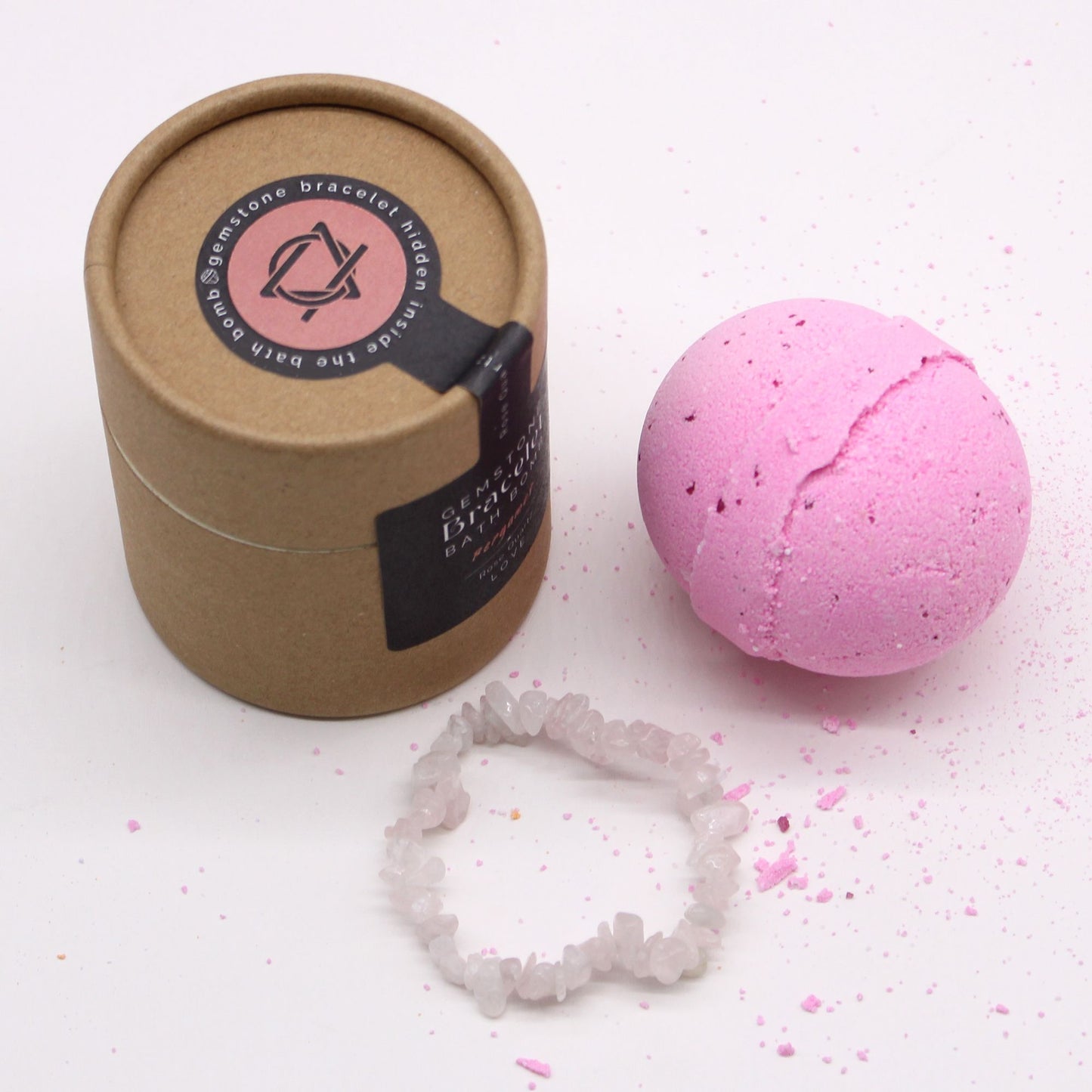 Rose Quartz Gem Bracelet Bath Bomb – Bergamot | Handmade Spa Bath Bomb with Crystal Bracelet