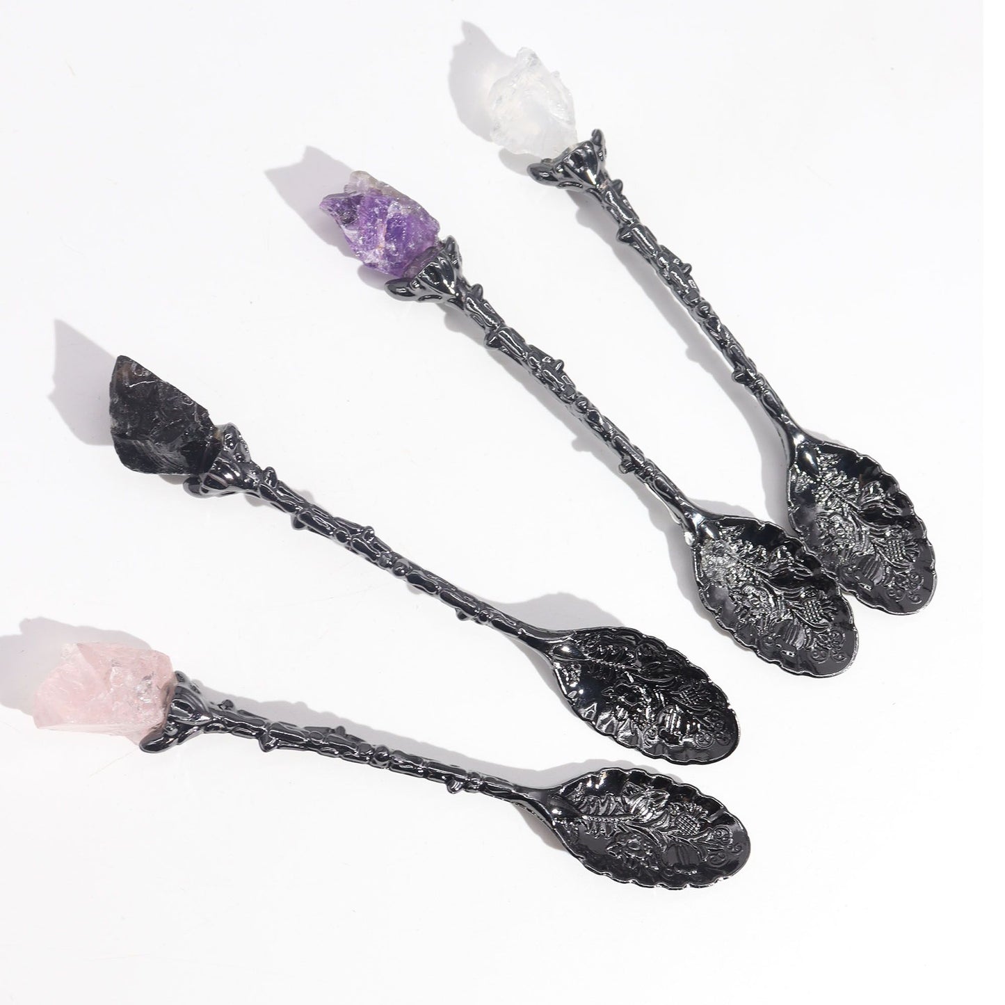 ✨ Set of 7 Bronze Gemstone Crystal Witch Spoons – Mystical Spiritual Décor ✨