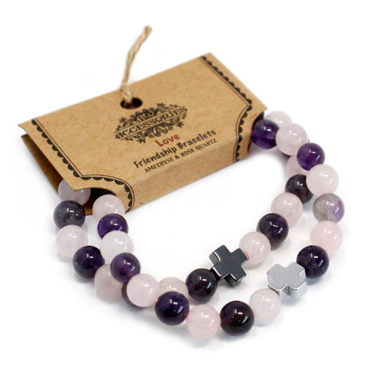 Gemstones Friendship Bracelets – Amethyst & Rose Quartz 💜🌸✨