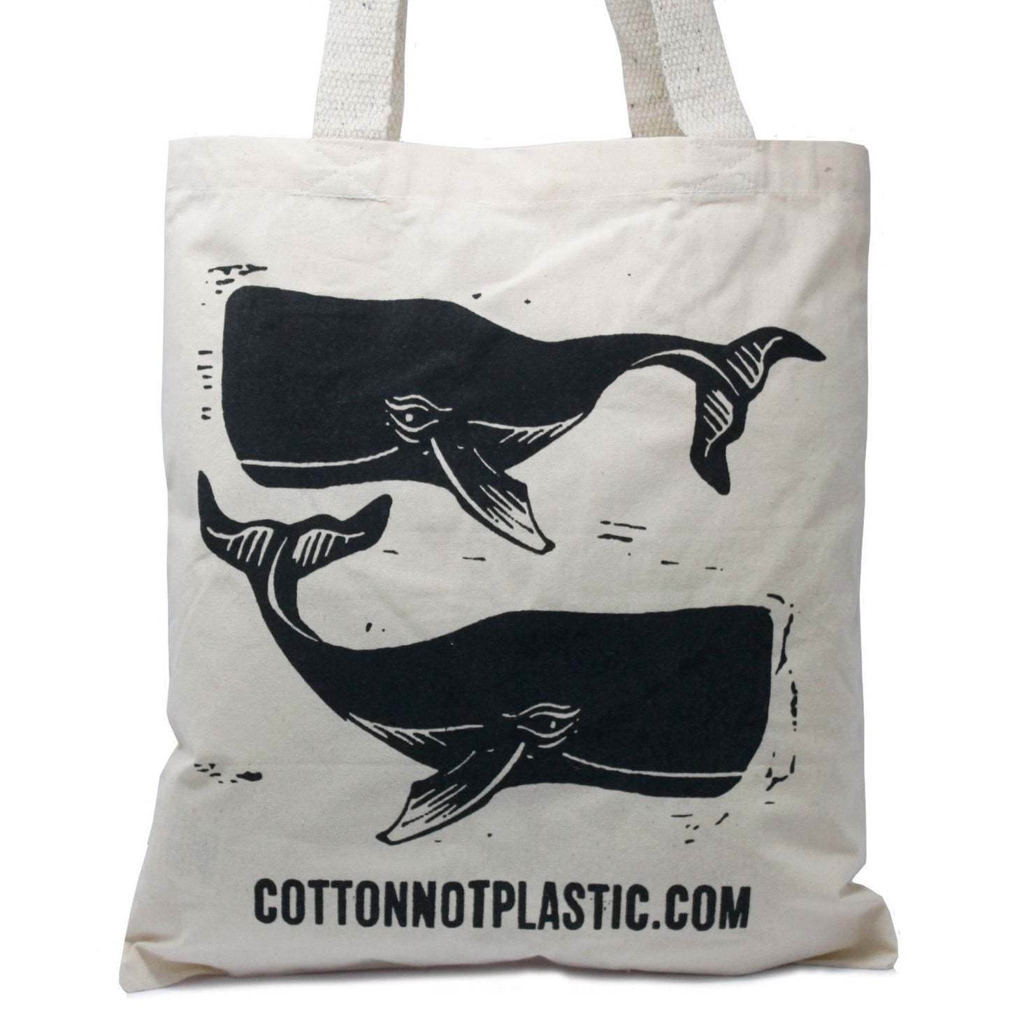 🌊 Large Natural Cotton Bag – Whales Design (6oz, 38x42cm) | Eco-Friendly Reusable Tote | Sustainable “Bag for Life” by Ancient Wisdom