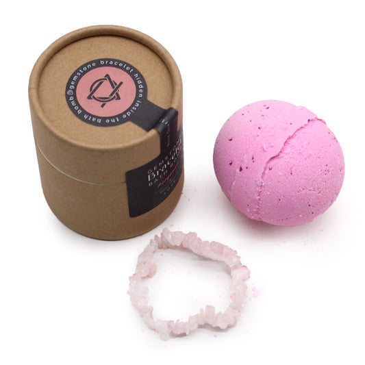 Rose Quartz Gem Bracelet Bath Bomb – Bergamot | Handmade Spa Bath Bomb with Crystal Bracelet