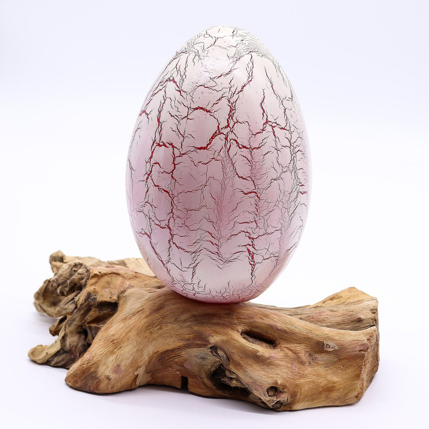 DriftGlow Crackle Fire Egg Lamp – Orange Driftwood Table Lamp from Indonesia 🌋🧡