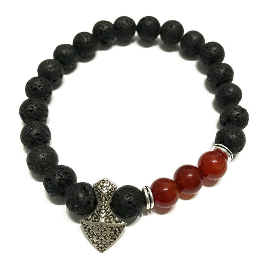 🪨 Lava Stone Bracelet - Axe-Head Carnelian | Healing Energy & Aromatherapy Jewellery 🌋