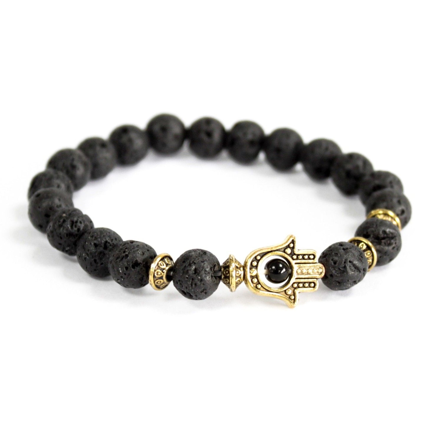 🪬 Gold Hamsa & Lava Stone Gemstone Bracelet – Boho Spiritual Unisex Jewellery 🌋