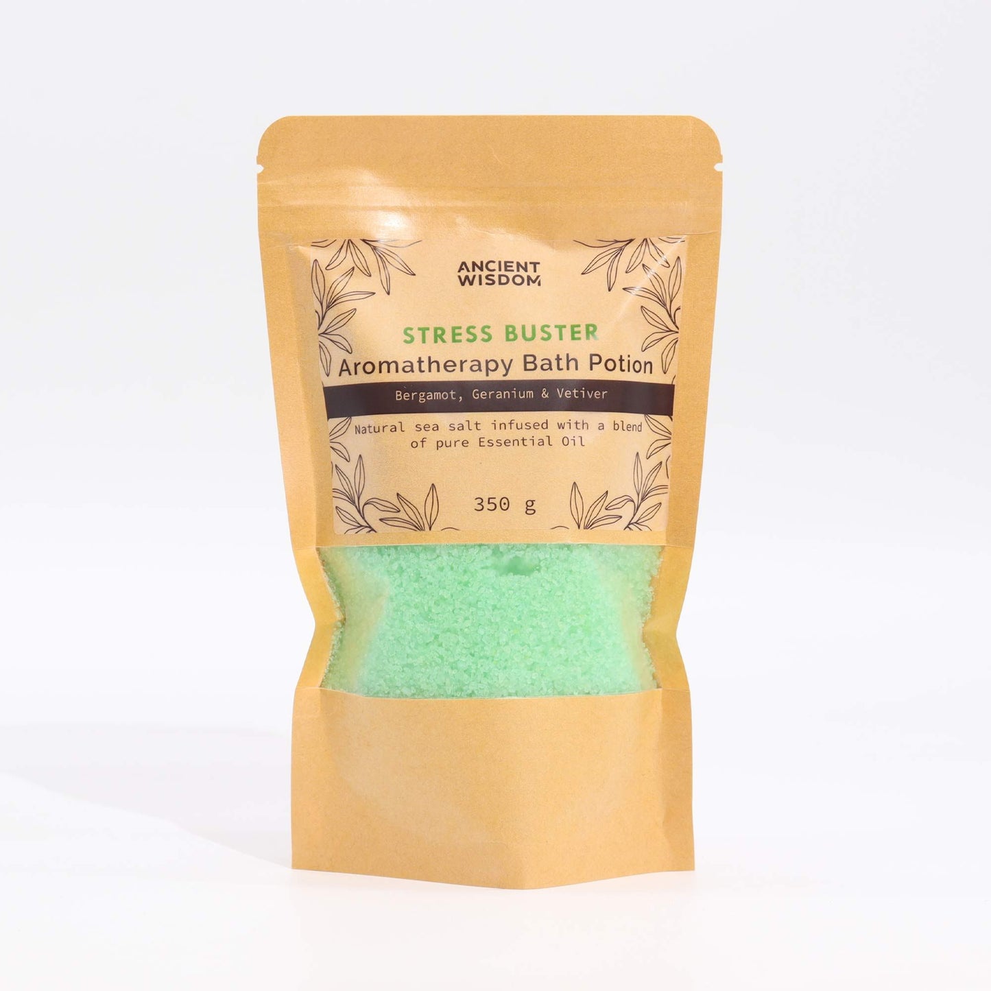 Stress Buster Aromatherapy Bath Salts 350g – Bergamot, Geranium & Vetiver