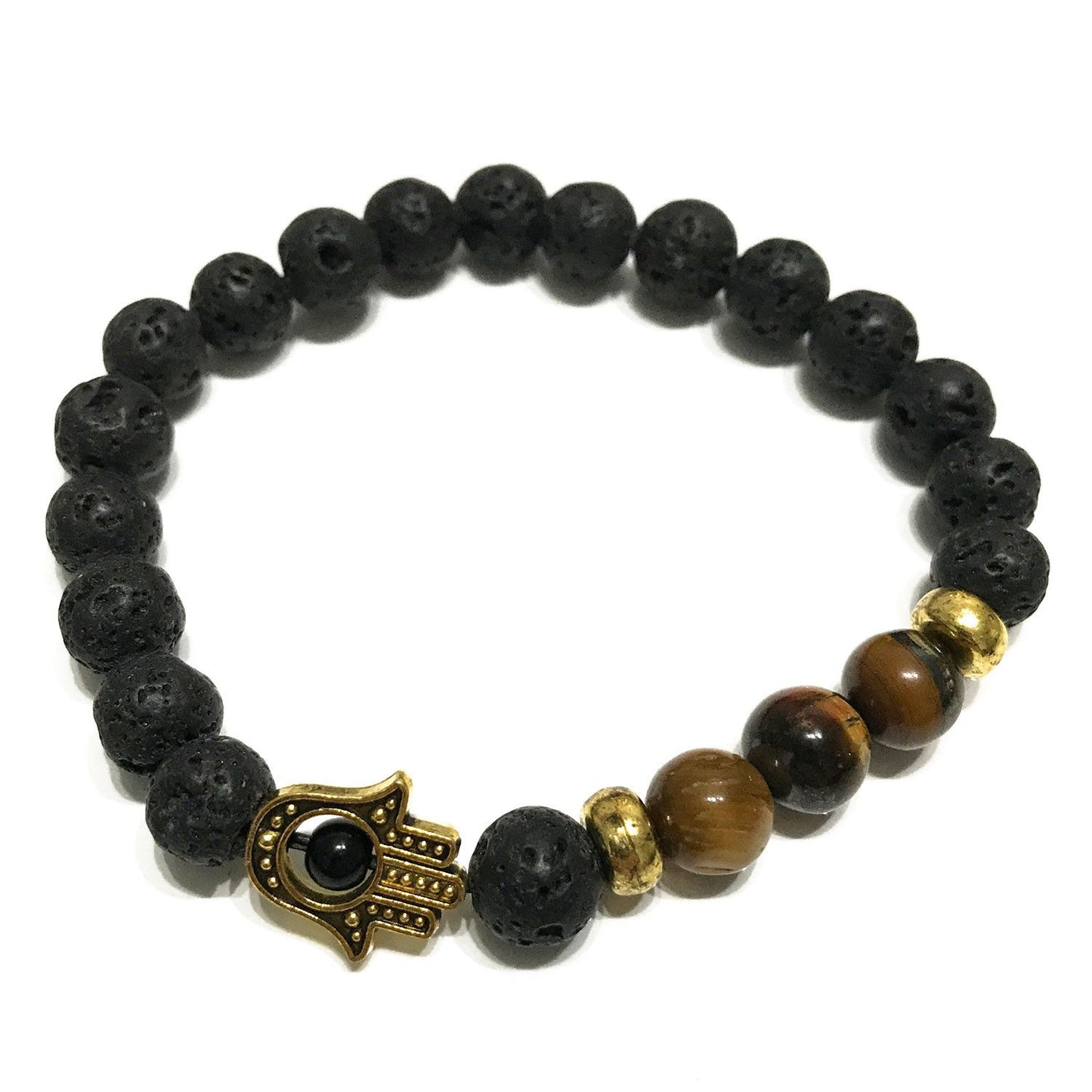 🧿 Lava Stone Bracelet - Hamsa Tiger Eye | Aromatherapy Diffuser Jewellery & Spiritual Protection Bracelet