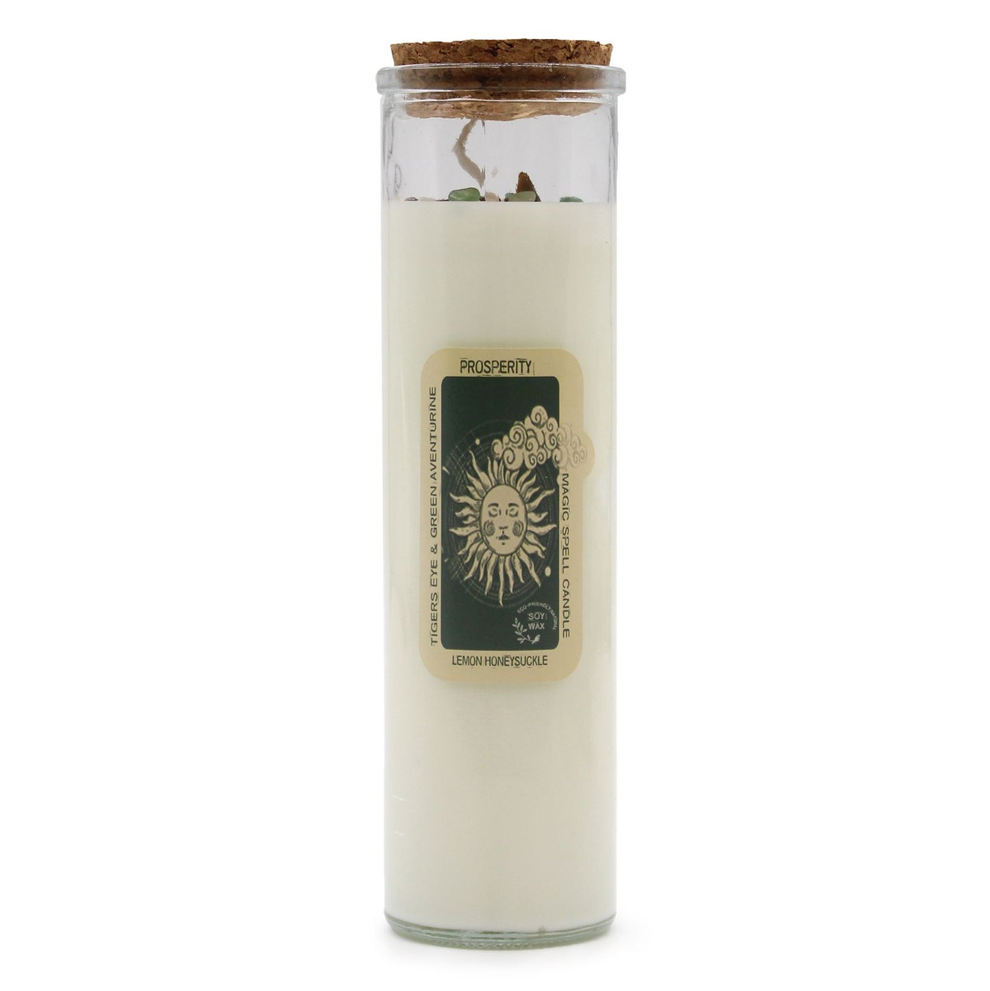 🕯️ Magic Spell Candle – Prosperity | Soy Wax Candle with Tiger Eye, Green Aventurine & Lemon Honeysuckle 🍋✨