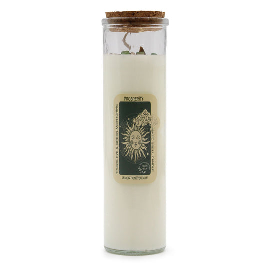 🕯️ Magic Spell Candle – Prosperity | Soy Wax Candle with Tiger Eye, Green Aventurine & Lemon Honeysuckle 🍋✨