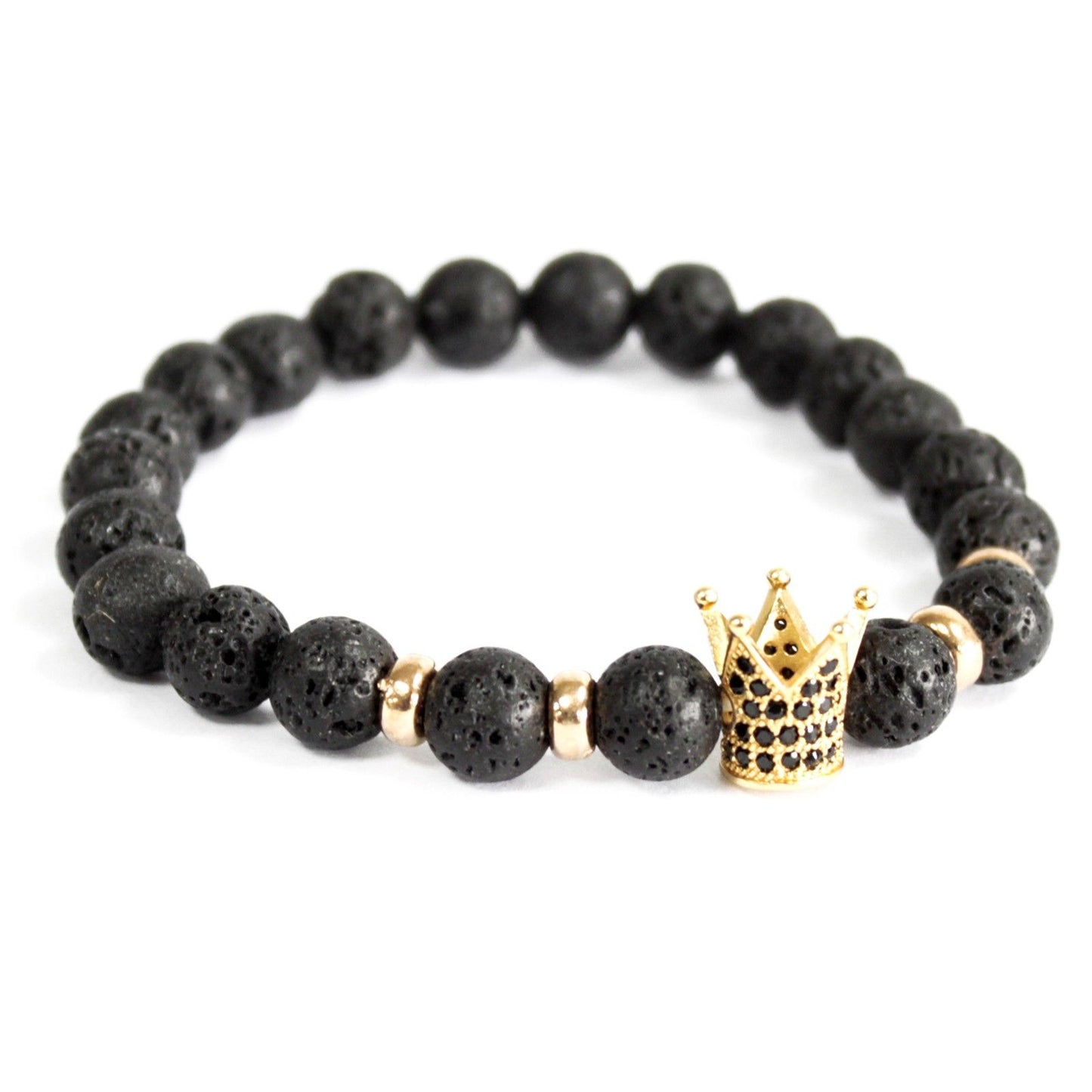 🖤 Gold Crown Lava Stone Gemstone Bracelet – Boho Royal Energy & Grounding Power 🖤