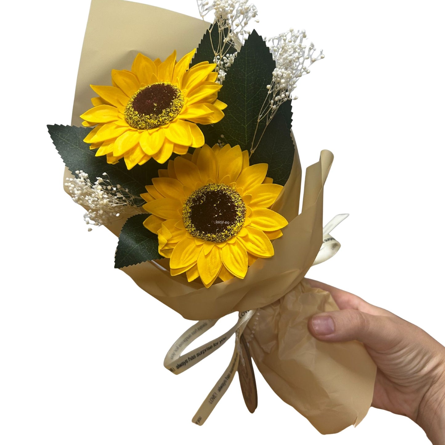 Bouquet de deux tournesols en fleurs de savon – Cadeau ensoleillé longue durée et délice pour le bain