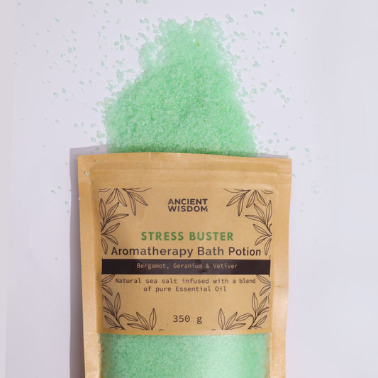 Stress Buster Aromatherapy Bath Salts 350g – Bergamot, Geranium & Vetiver