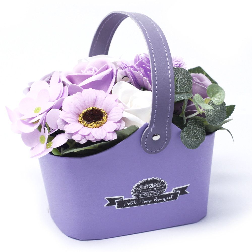 Bouquet Petite Basket – Soft Lavender Soap Flowers Gift Set for Luxurious Baths & Gifting